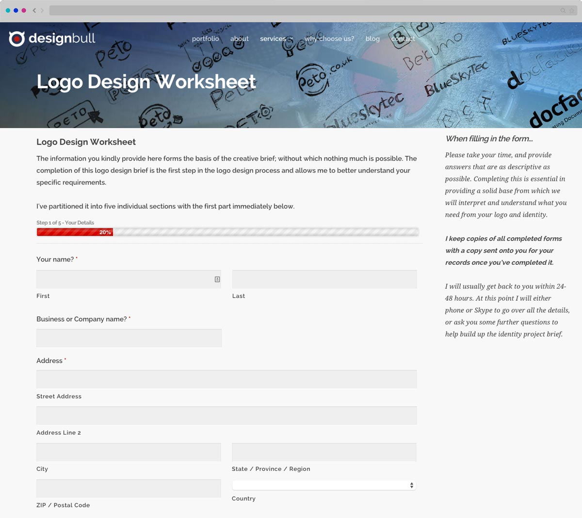 Ask client to fill out Logo Design Worksheet